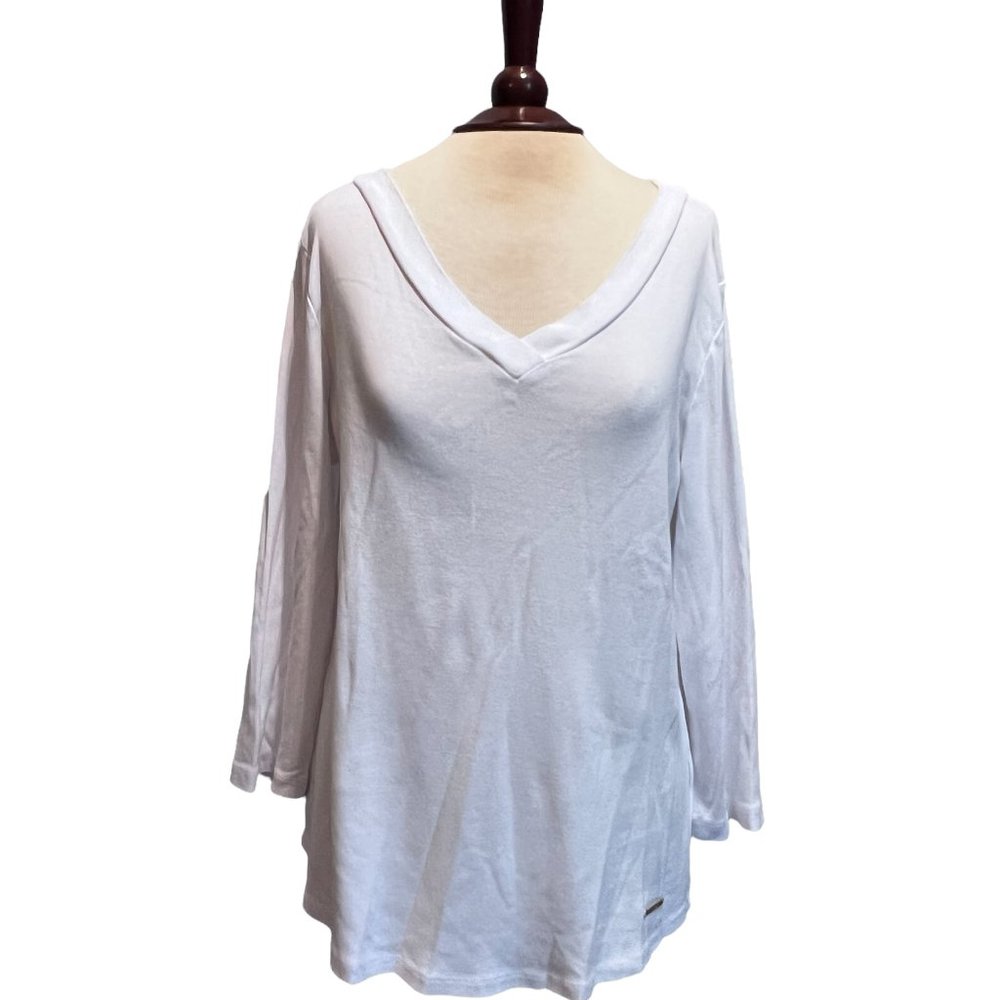 Ann Klein Sport active wear 3/4 sleeve white tee size L